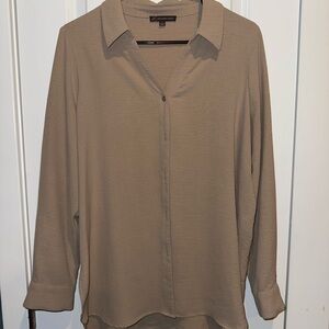 Adrianna Papell Taupe Button Down Shirt